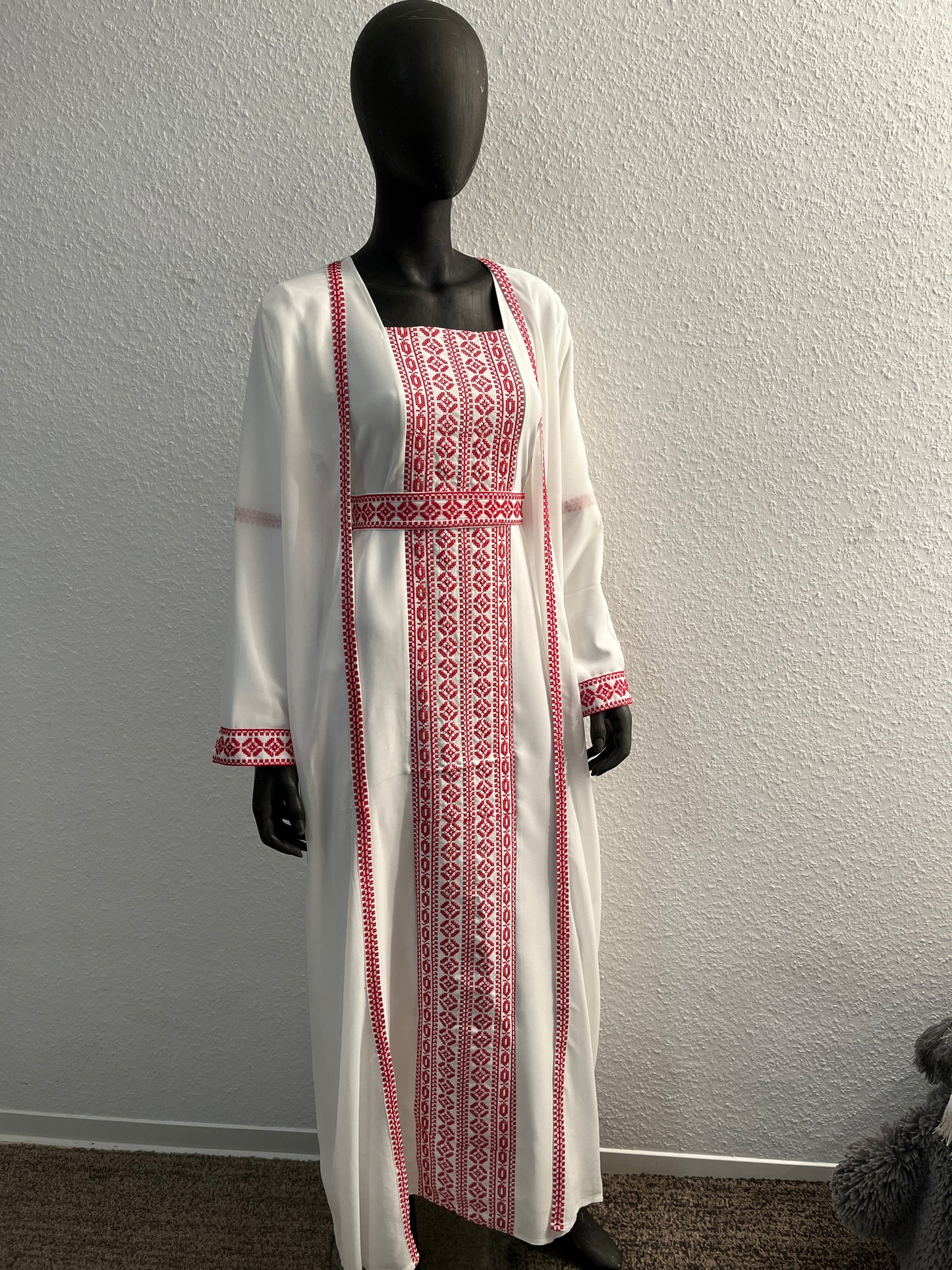 Palästina Abaya Weiß 3 Teiler
